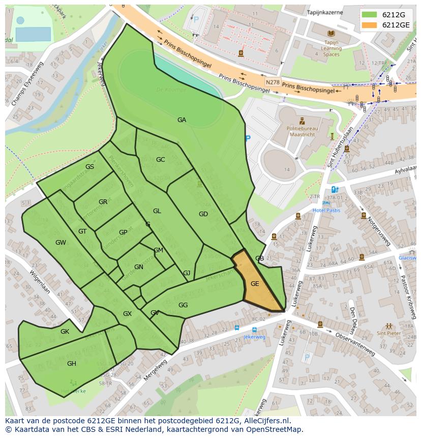 Afbeelding van het postcodegebied 6212 GE op de kaart.