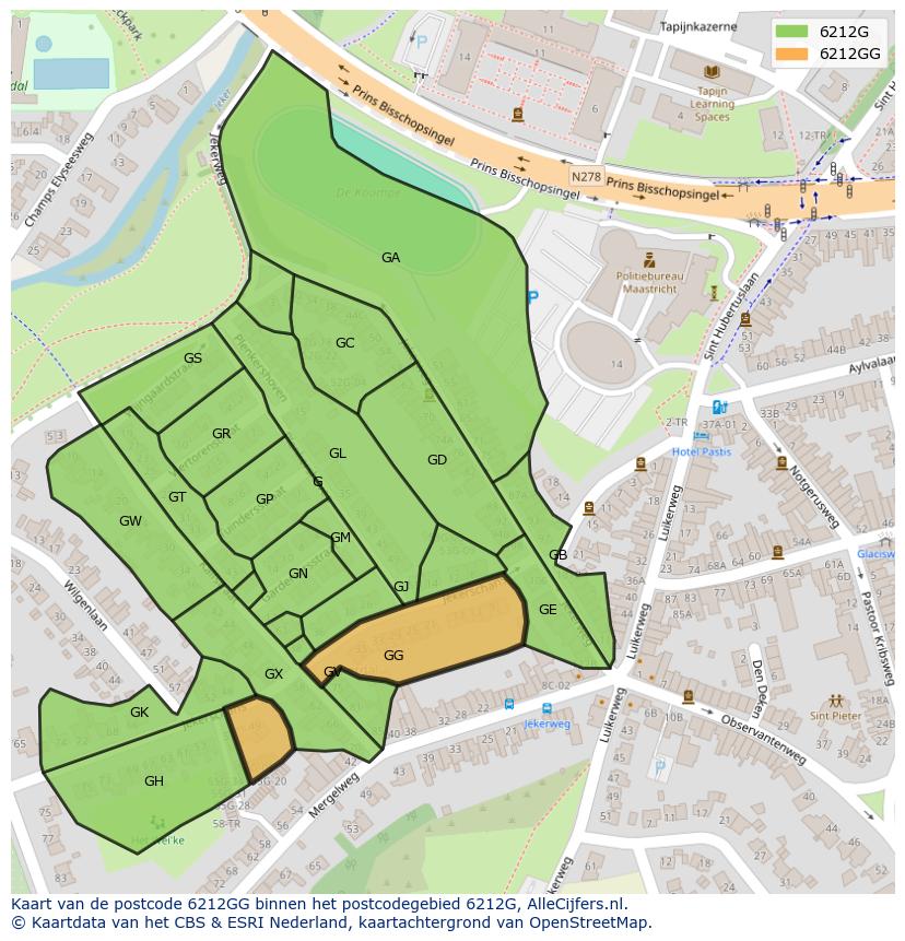 Afbeelding van het postcodegebied 6212 GG op de kaart.