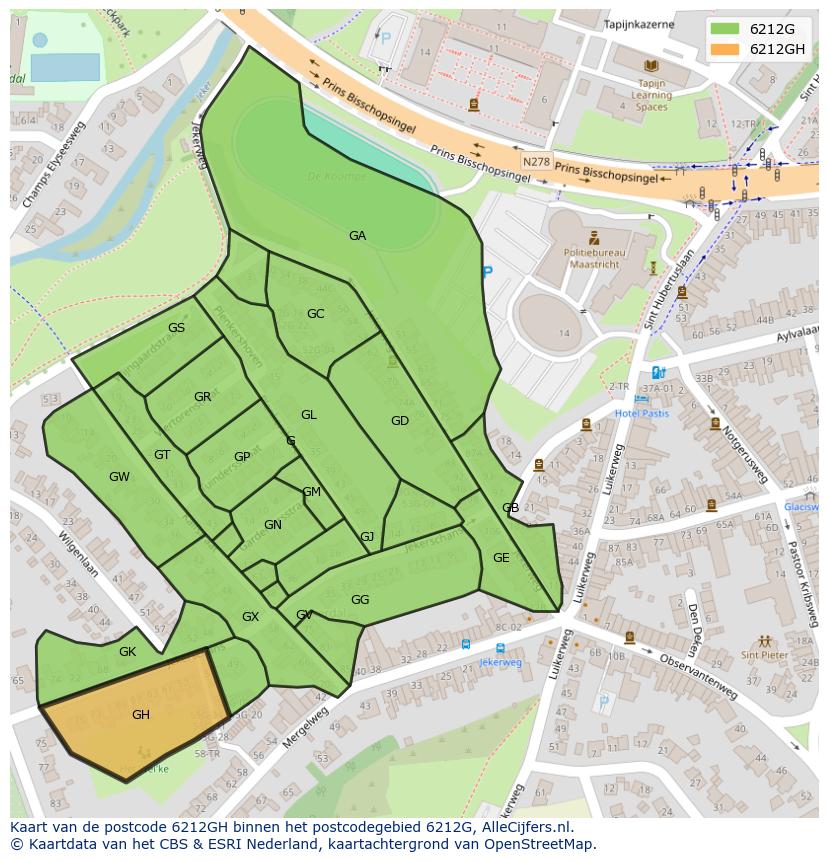 Afbeelding van het postcodegebied 6212 GH op de kaart.