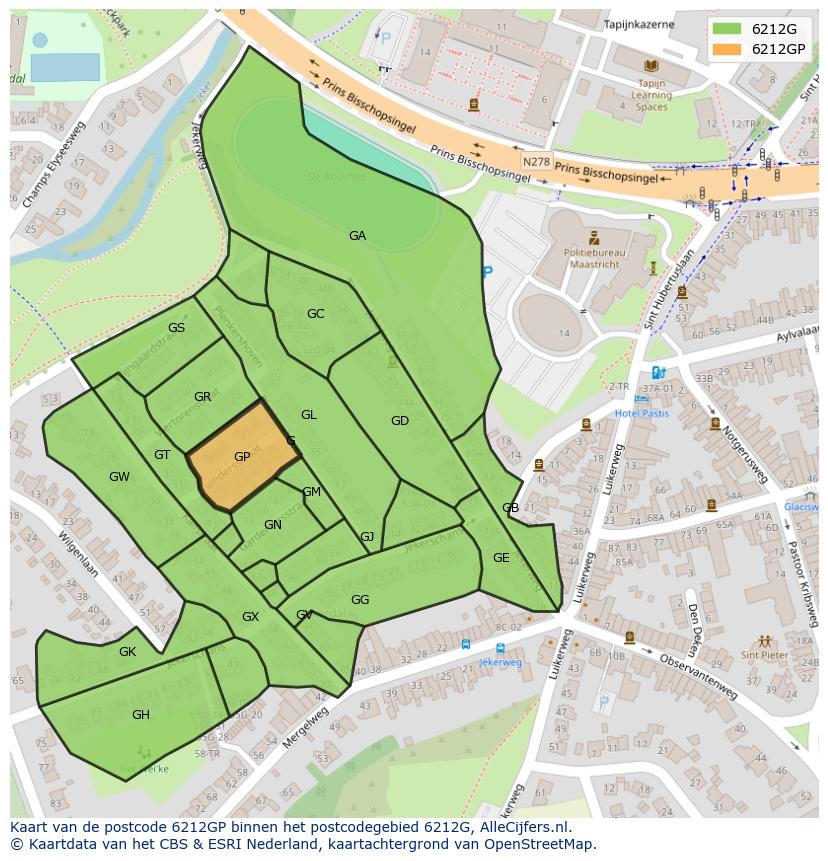 Afbeelding van het postcodegebied 6212 GP op de kaart.