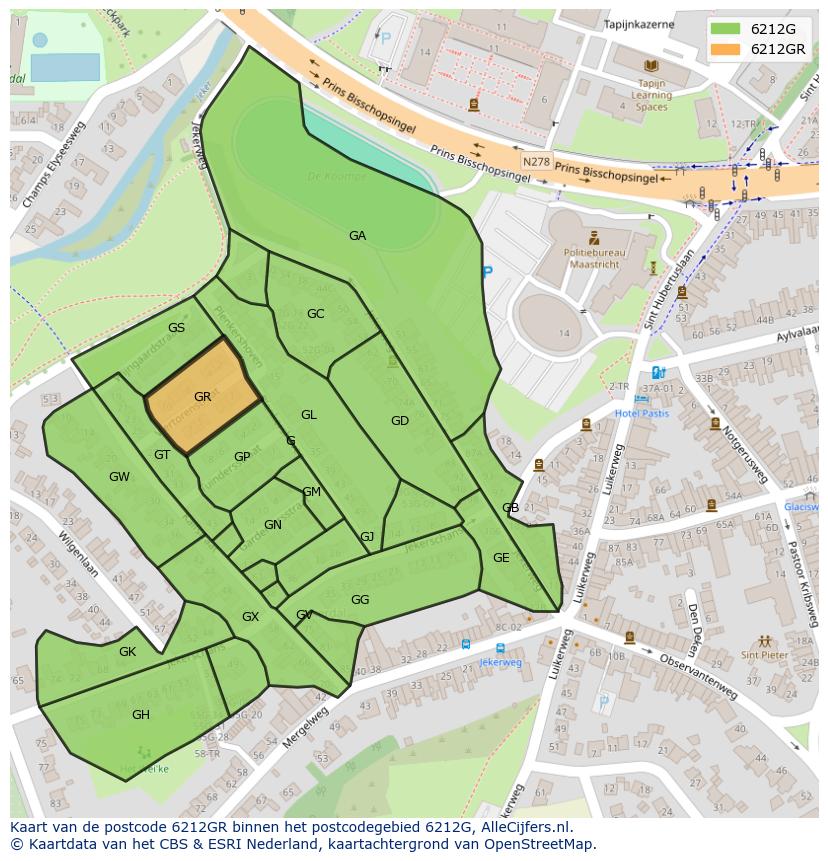 Afbeelding van het postcodegebied 6212 GR op de kaart.
