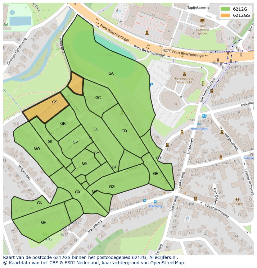 Afbeelding van het postcodegebied 6212 GS op de kaart.