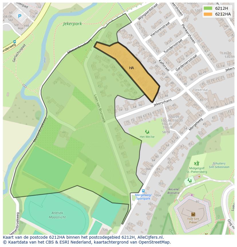 Afbeelding van het postcodegebied 6212 HA op de kaart.
