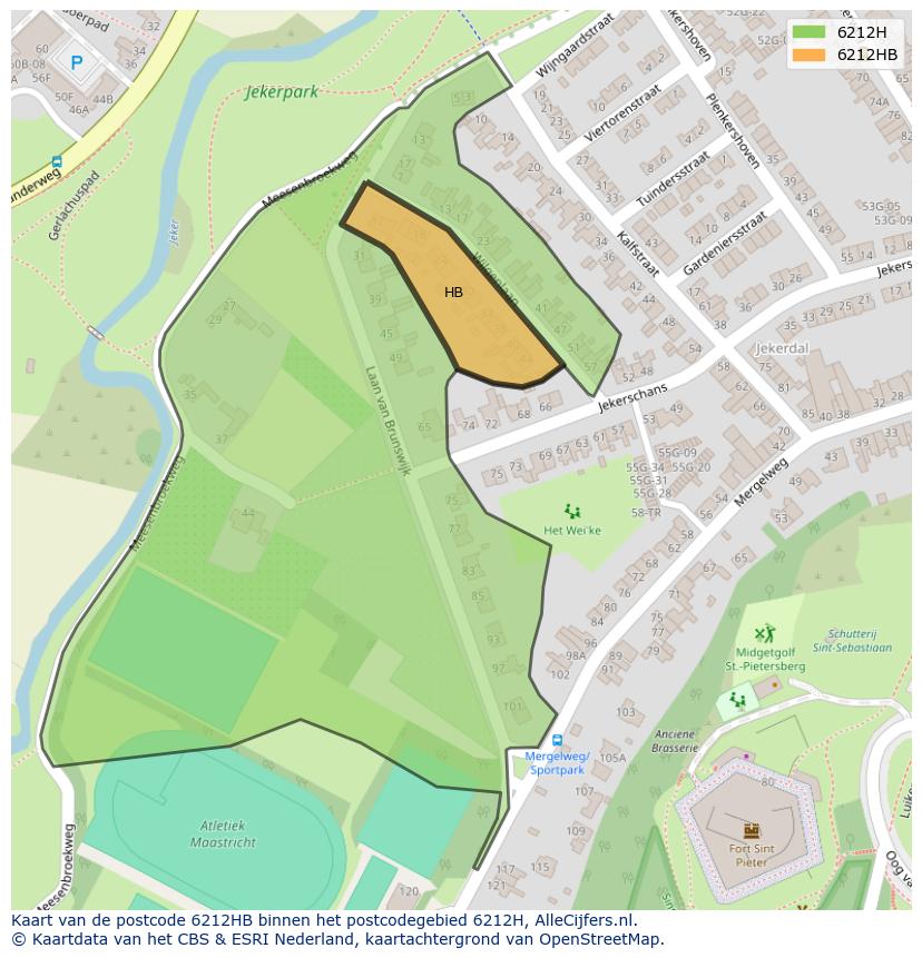 Afbeelding van het postcodegebied 6212 HB op de kaart.