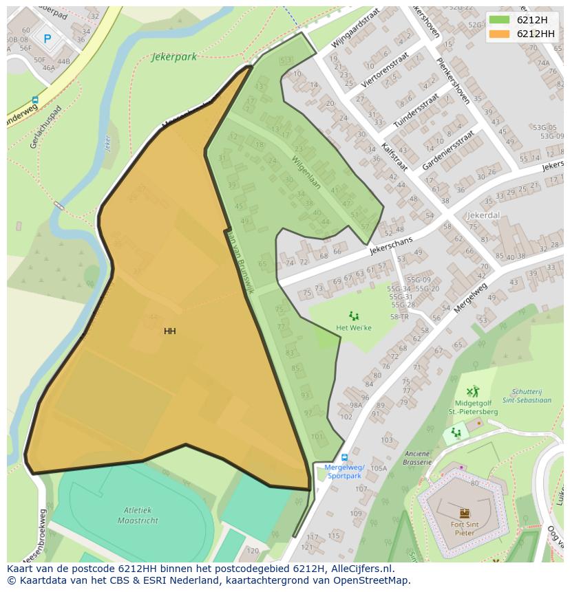 Afbeelding van het postcodegebied 6212 HH op de kaart.