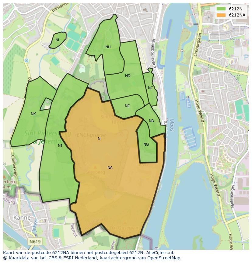 Afbeelding van het postcodegebied 6212 NA op de kaart.