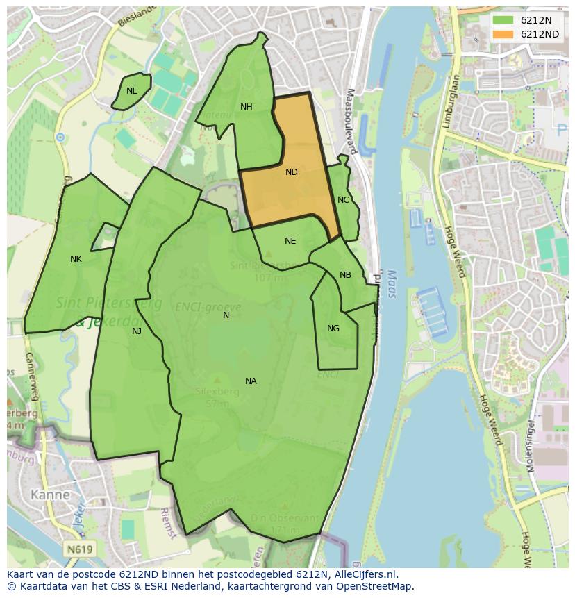 Afbeelding van het postcodegebied 6212 ND op de kaart.