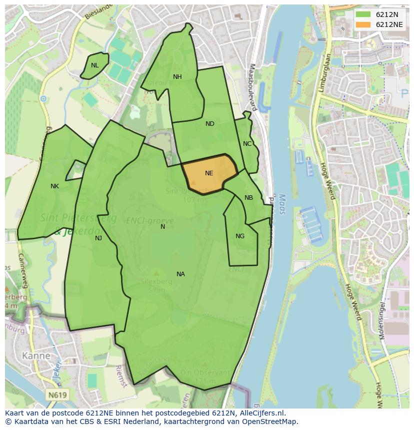 Afbeelding van het postcodegebied 6212 NE op de kaart.
