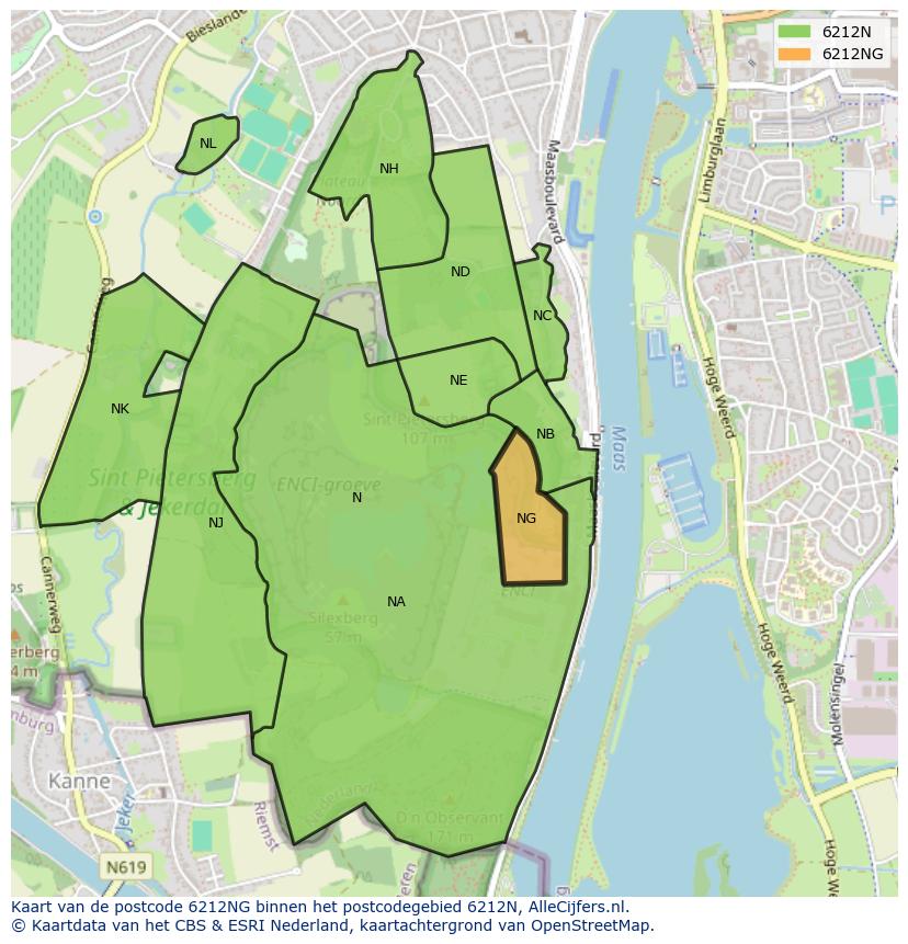 Afbeelding van het postcodegebied 6212 NG op de kaart.