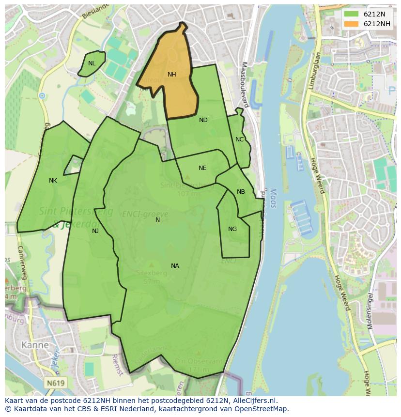 Afbeelding van het postcodegebied 6212 NH op de kaart.