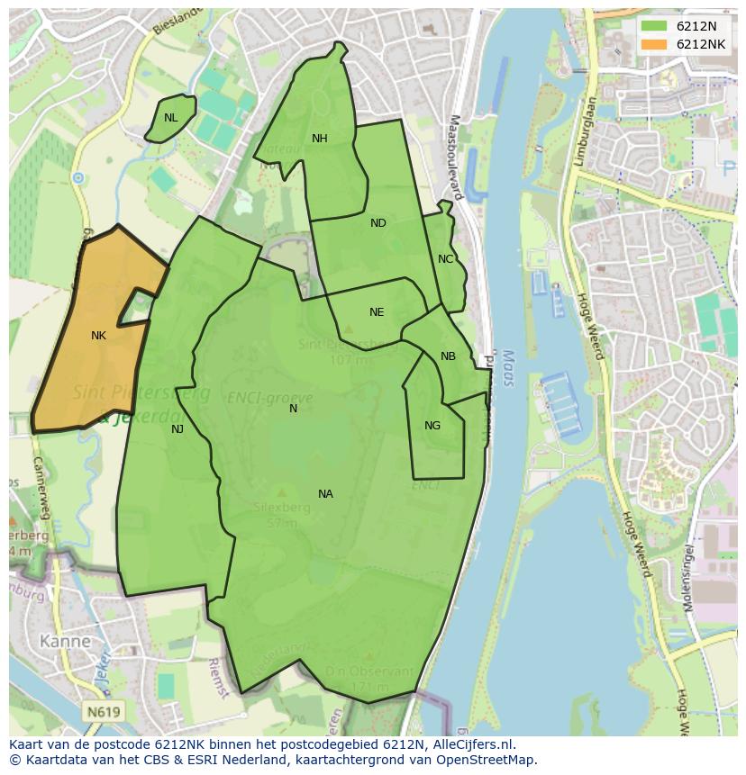 Afbeelding van het postcodegebied 6212 NK op de kaart.