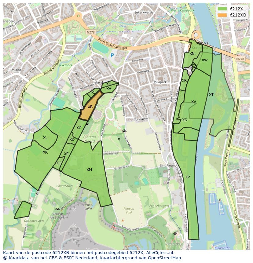 Afbeelding van het postcodegebied 6212 XB op de kaart.