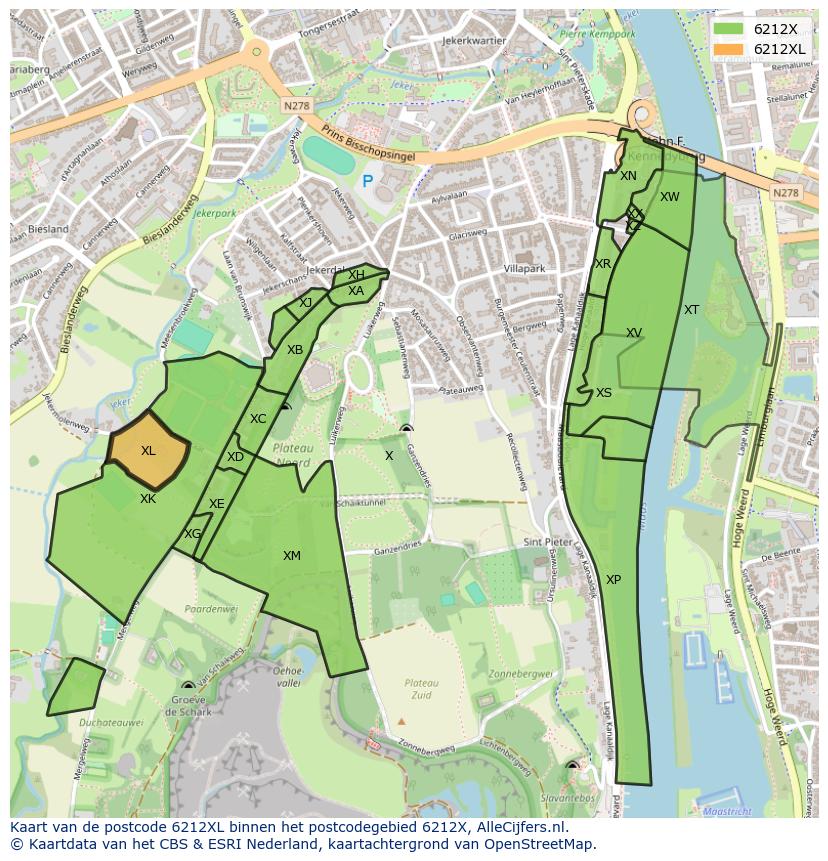 Afbeelding van het postcodegebied 6212 XL op de kaart.