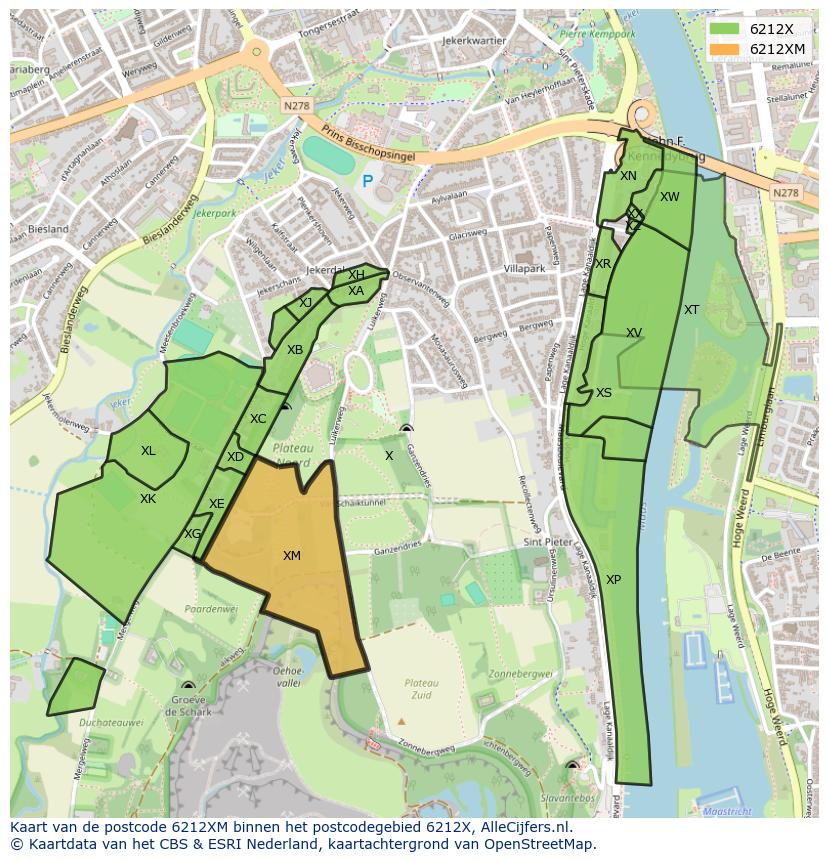 Afbeelding van het postcodegebied 6212 XM op de kaart.