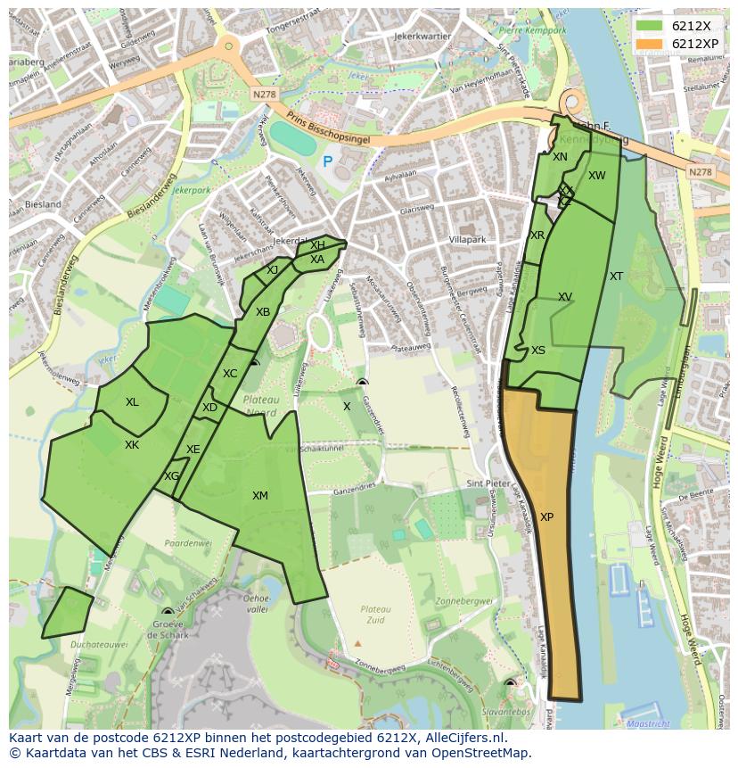 Afbeelding van het postcodegebied 6212 XP op de kaart.