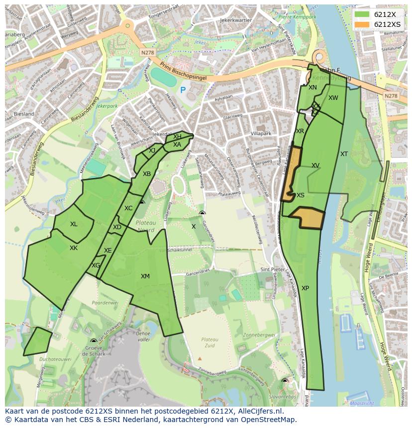 Afbeelding van het postcodegebied 6212 XS op de kaart.