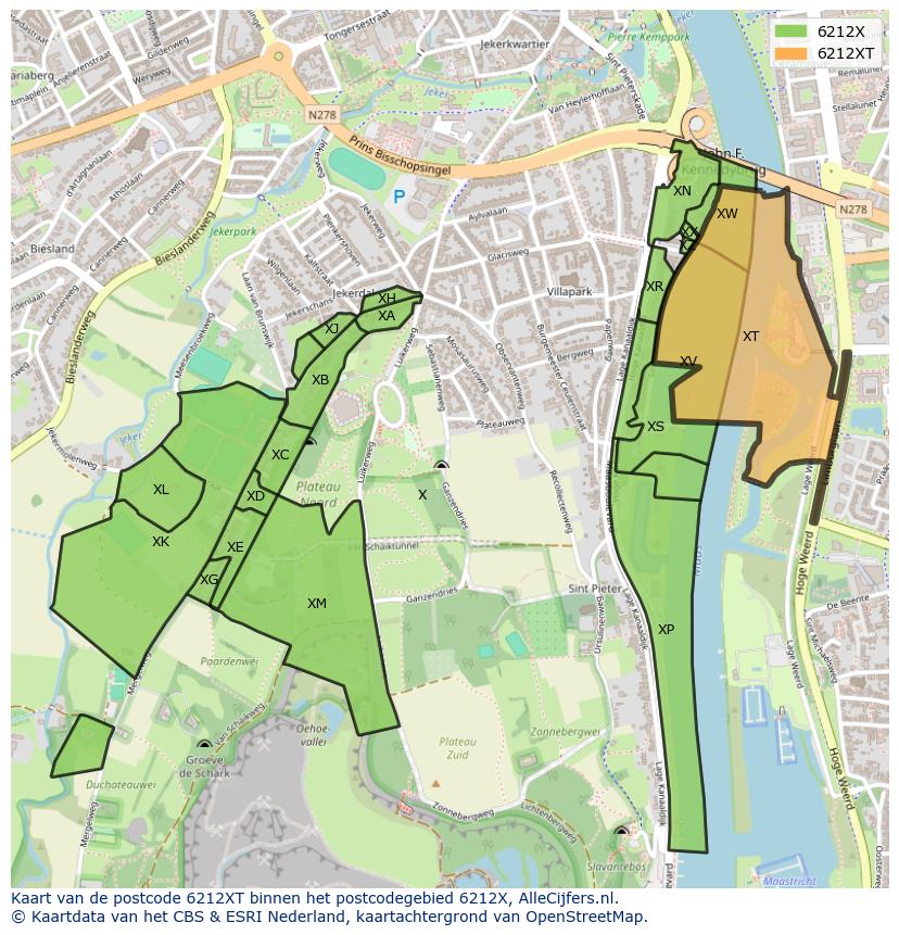 Afbeelding van het postcodegebied 6212 XT op de kaart.