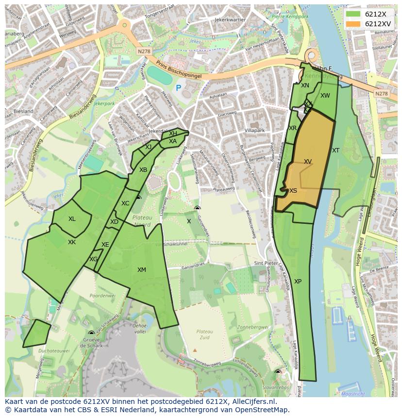 Afbeelding van het postcodegebied 6212 XV op de kaart.