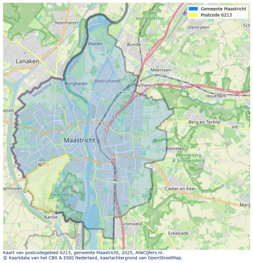 Afbeelding van het postcodegebied 6213 op de kaart.
