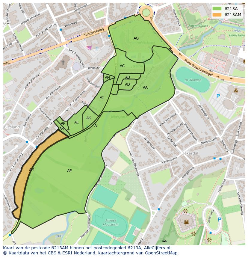 Afbeelding van het postcodegebied 6213 AM op de kaart.
