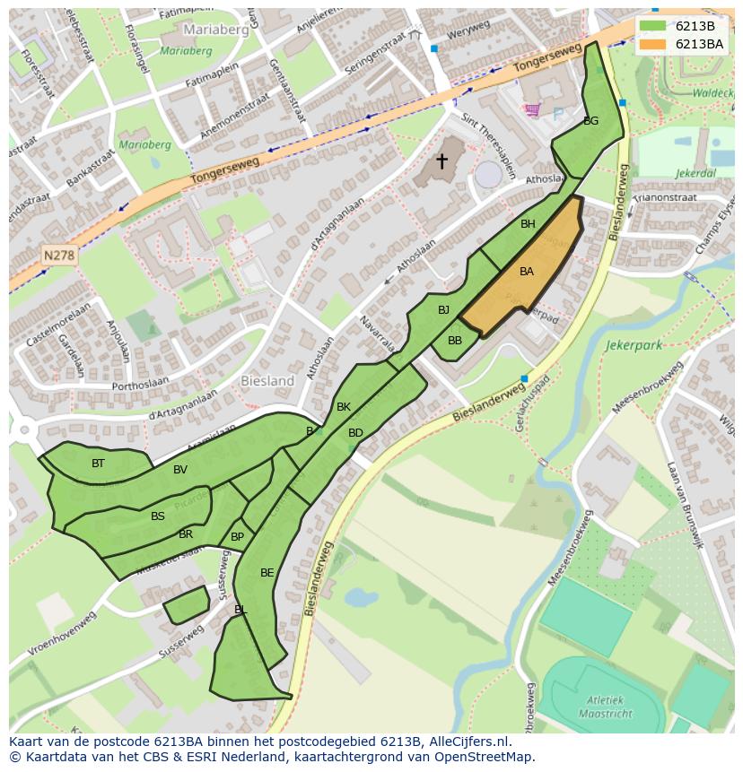 Afbeelding van het postcodegebied 6213 BA op de kaart.