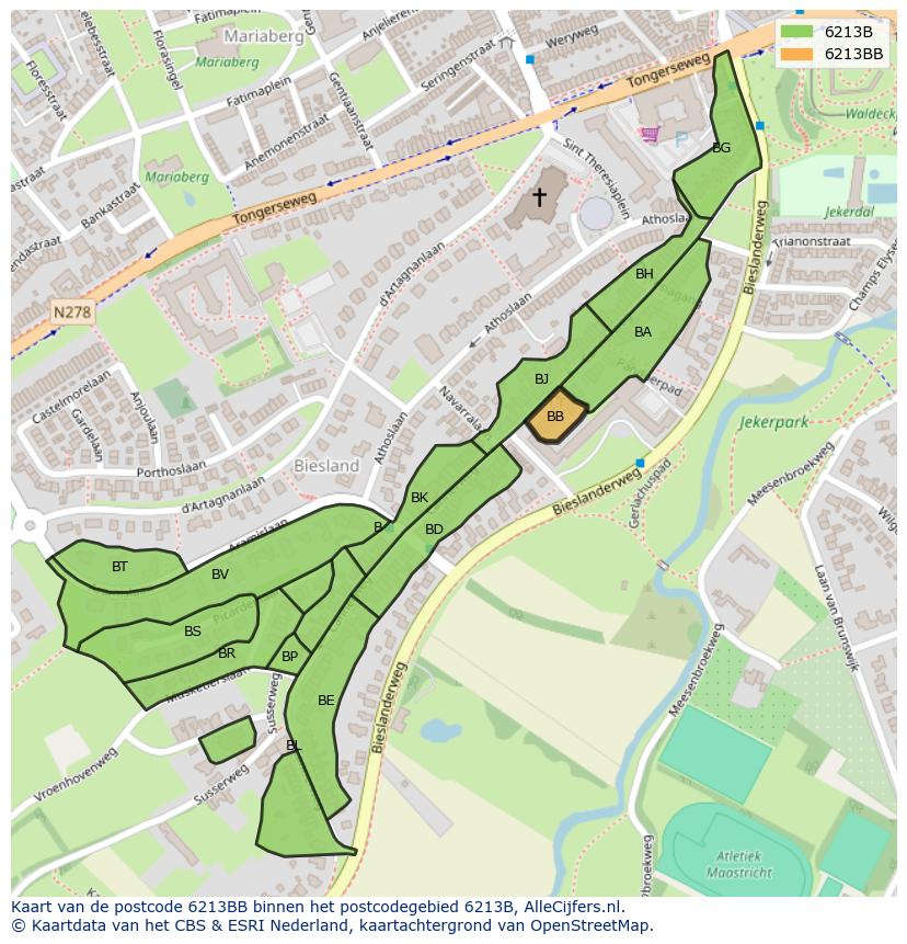 Afbeelding van het postcodegebied 6213 BB op de kaart.