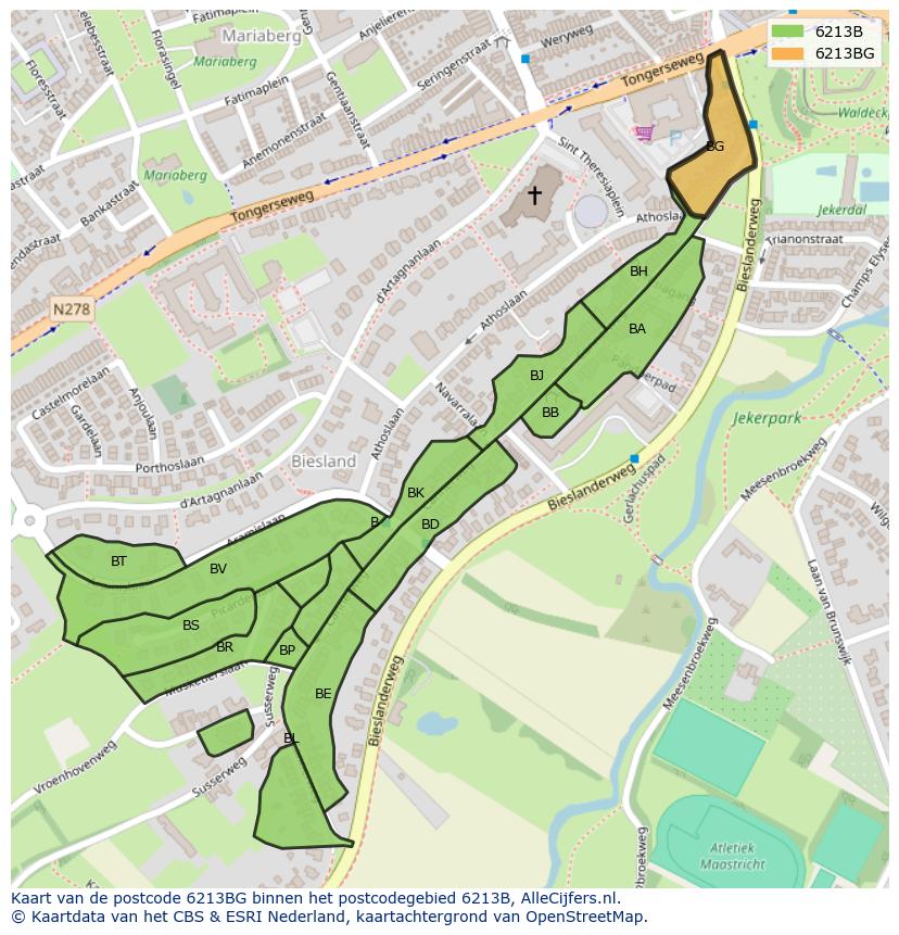 Afbeelding van het postcodegebied 6213 BG op de kaart.