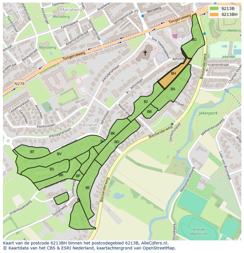 Afbeelding van het postcodegebied 6213 BH op de kaart.