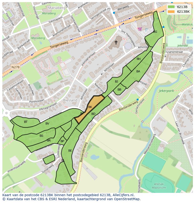 Afbeelding van het postcodegebied 6213 BK op de kaart.