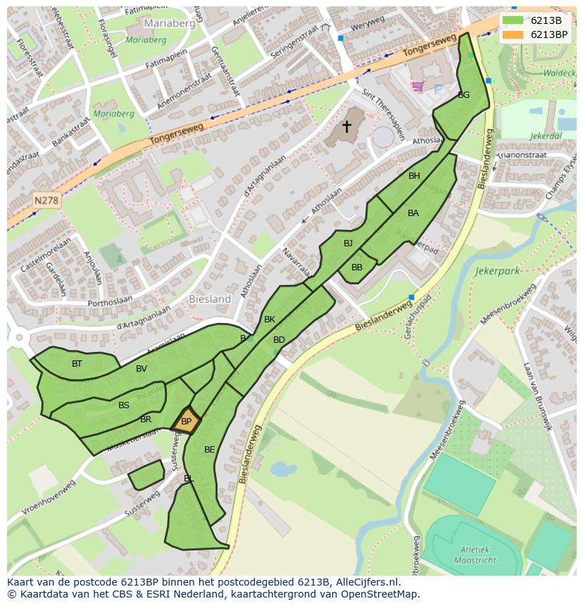 Afbeelding van het postcodegebied 6213 BP op de kaart.