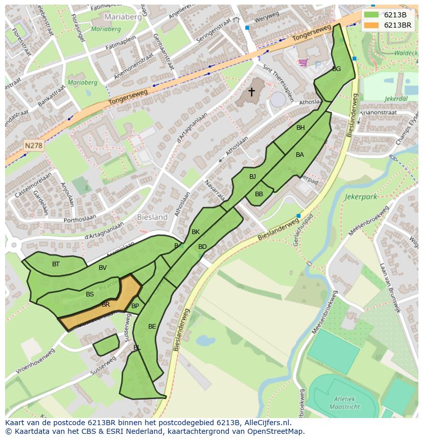 Afbeelding van het postcodegebied 6213 BR op de kaart.