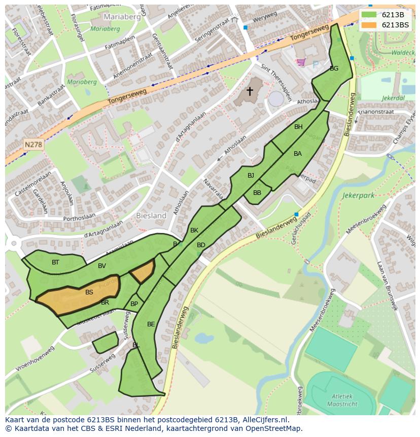 Afbeelding van het postcodegebied 6213 BS op de kaart.