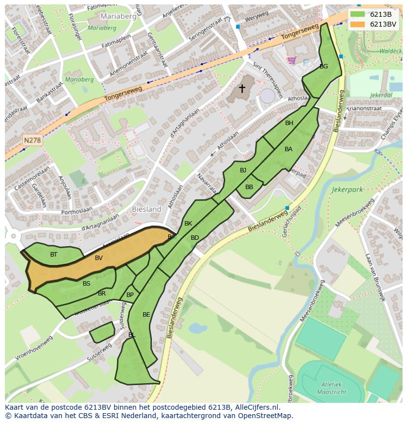 Afbeelding van het postcodegebied 6213 BV op de kaart.