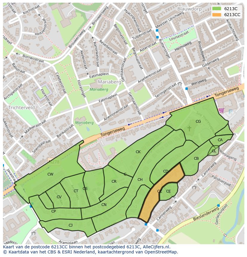 Afbeelding van het postcodegebied 6213 CC op de kaart.