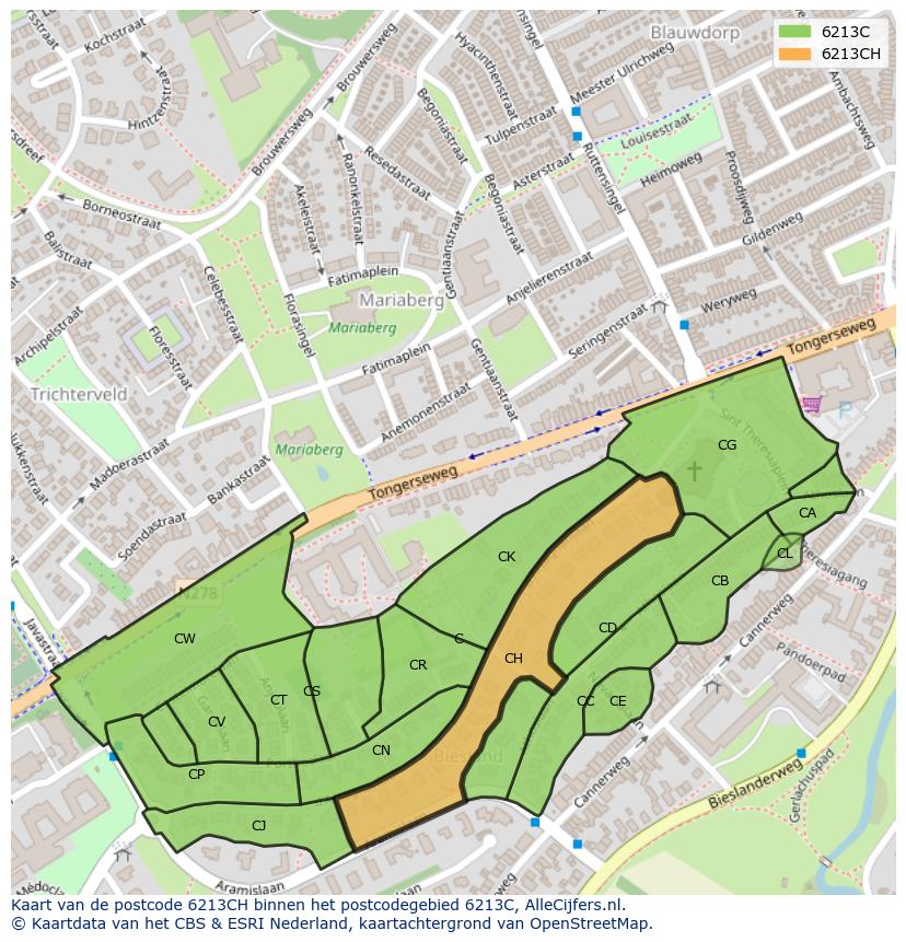 Afbeelding van het postcodegebied 6213 CH op de kaart.