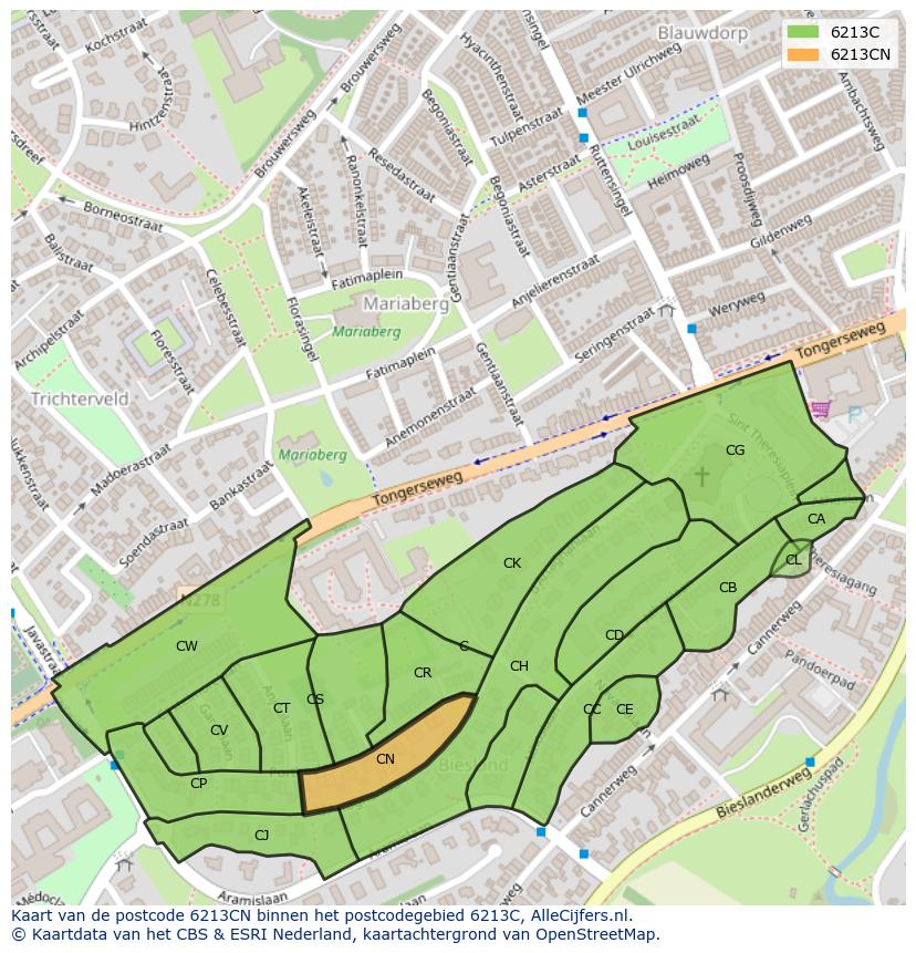 Afbeelding van het postcodegebied 6213 CN op de kaart.