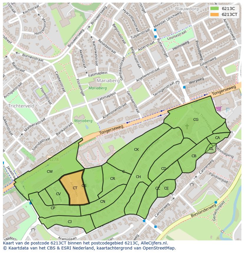 Afbeelding van het postcodegebied 6213 CT op de kaart.