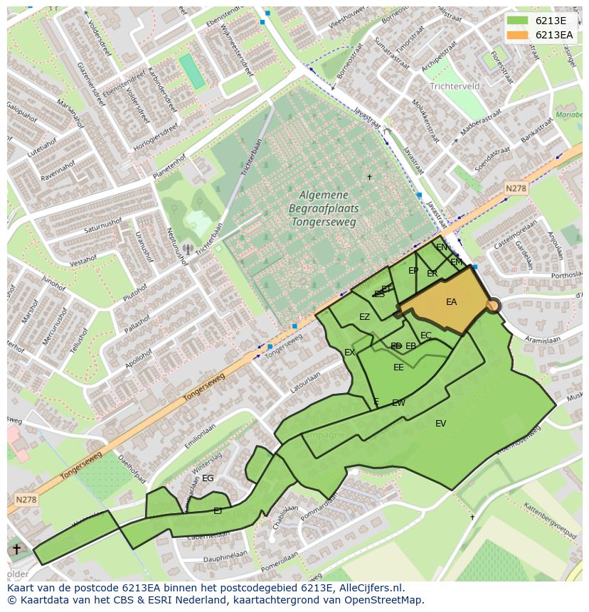 Afbeelding van het postcodegebied 6213 EA op de kaart.