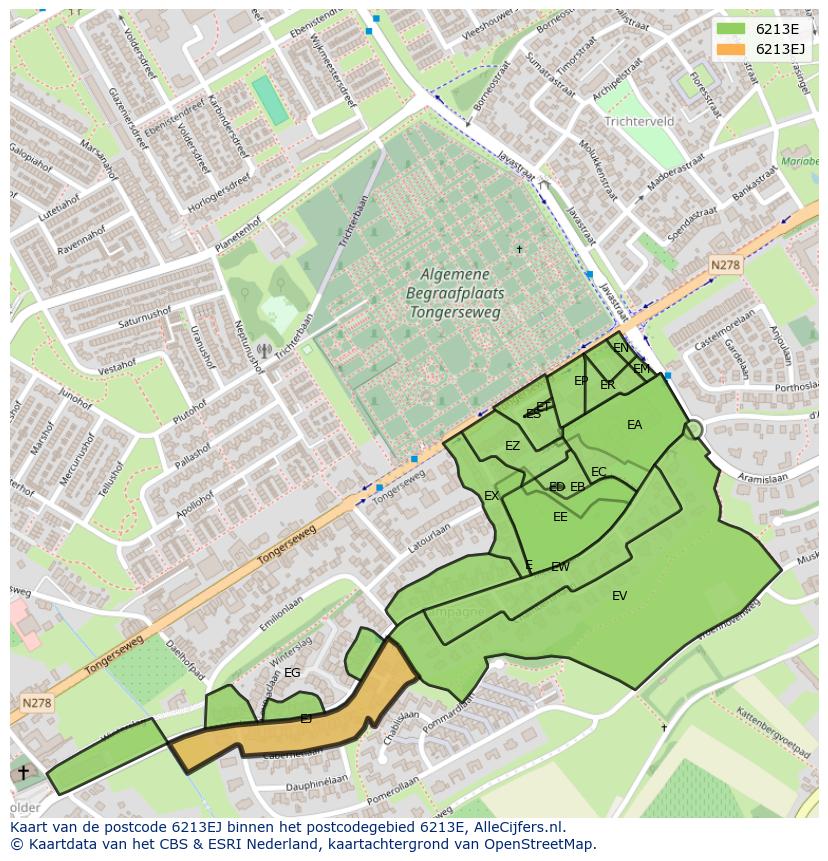 Afbeelding van het postcodegebied 6213 EJ op de kaart.
