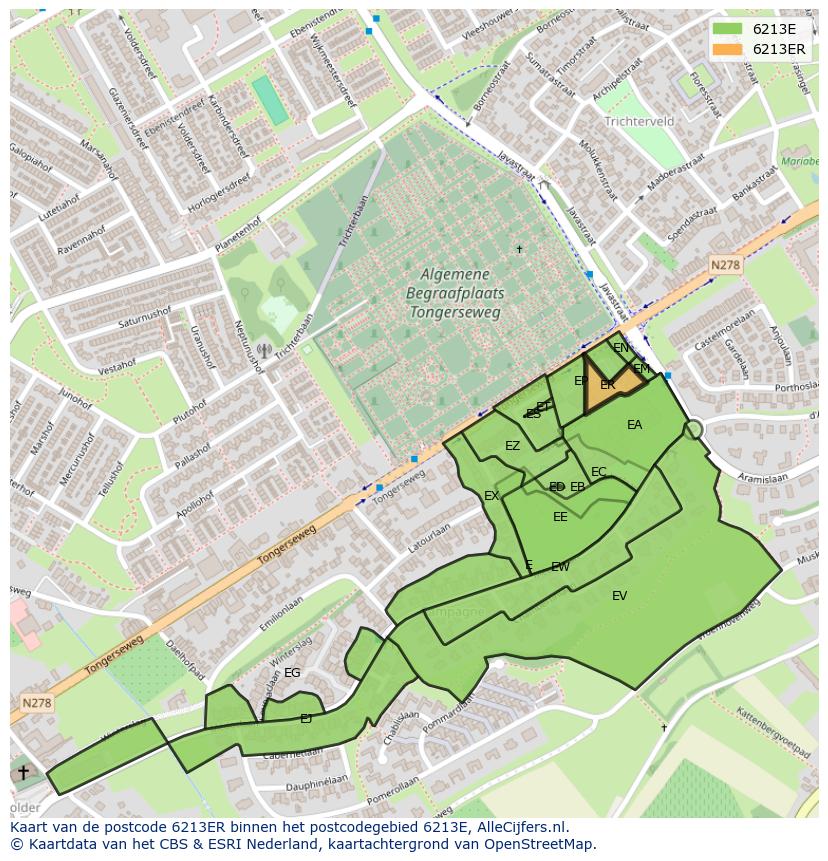 Afbeelding van het postcodegebied 6213 ER op de kaart.