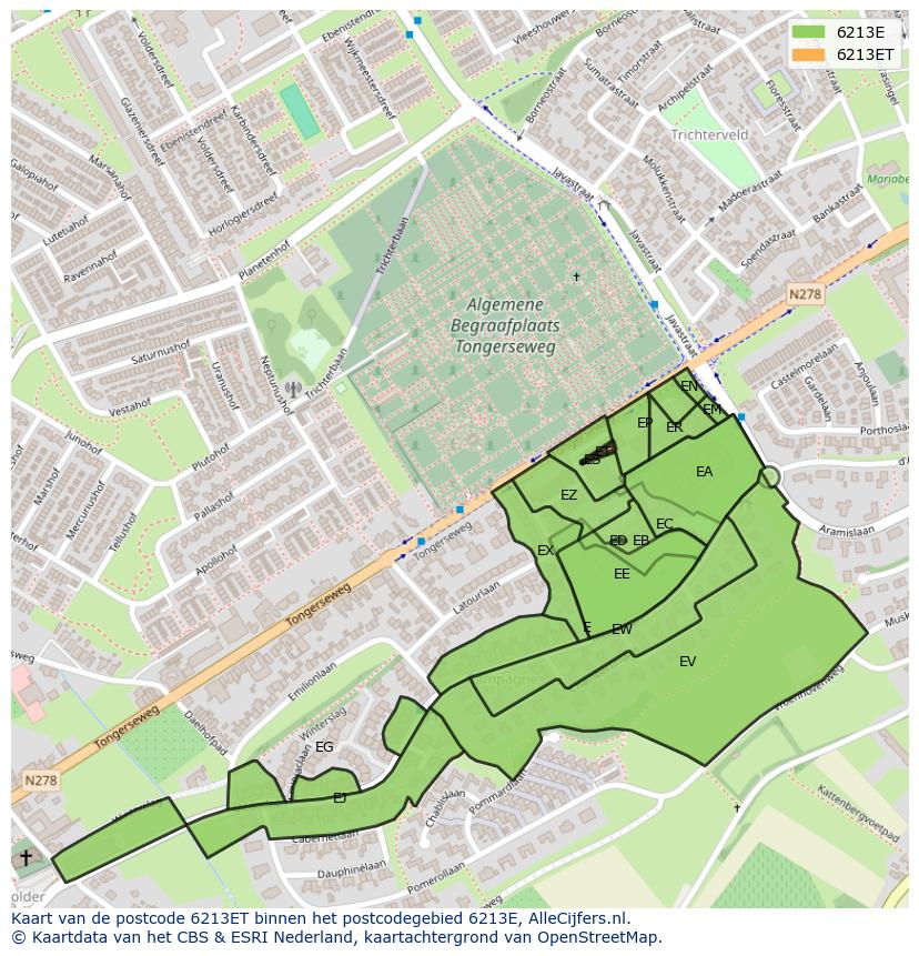 Afbeelding van het postcodegebied 6213 ET op de kaart.