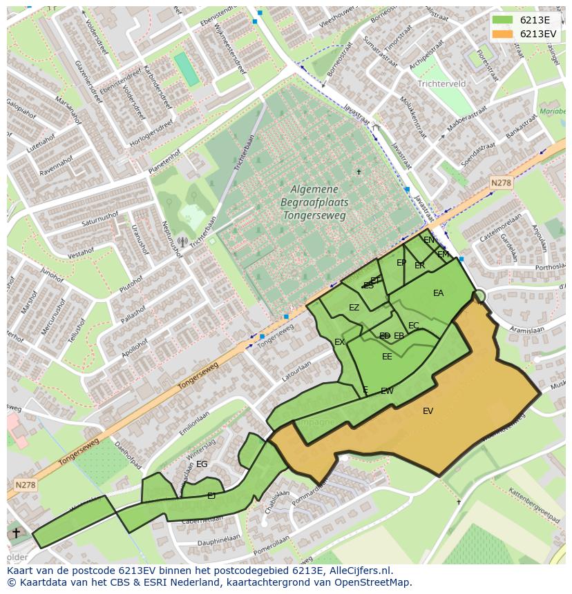 Afbeelding van het postcodegebied 6213 EV op de kaart.