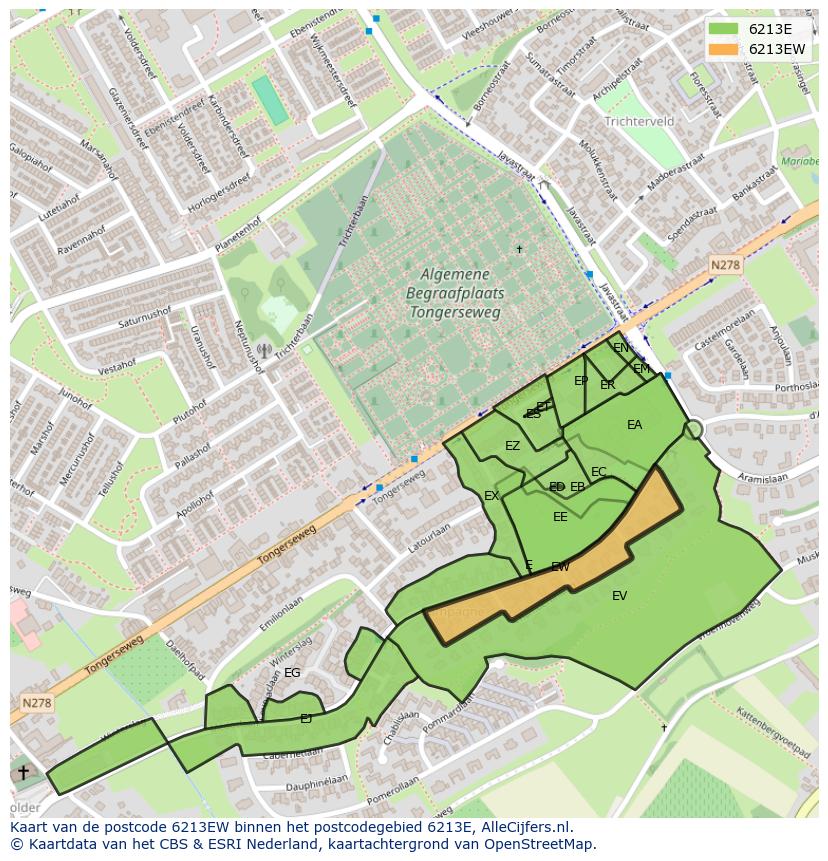Afbeelding van het postcodegebied 6213 EW op de kaart.
