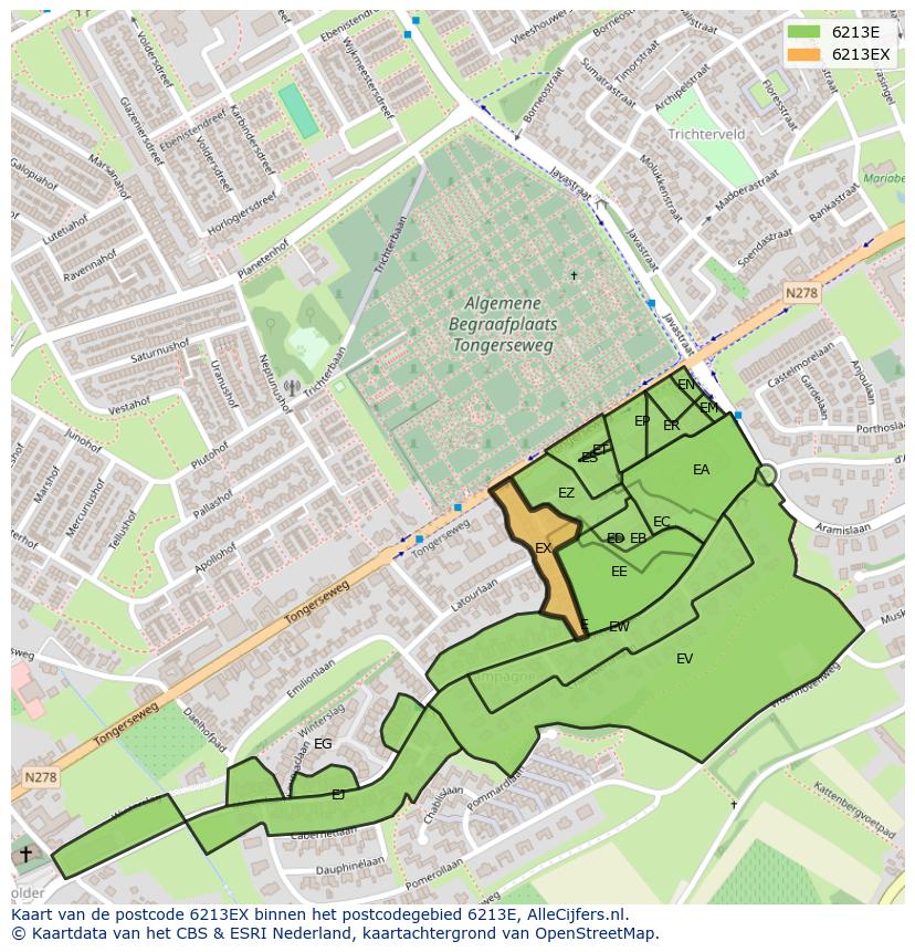 Afbeelding van het postcodegebied 6213 EX op de kaart.