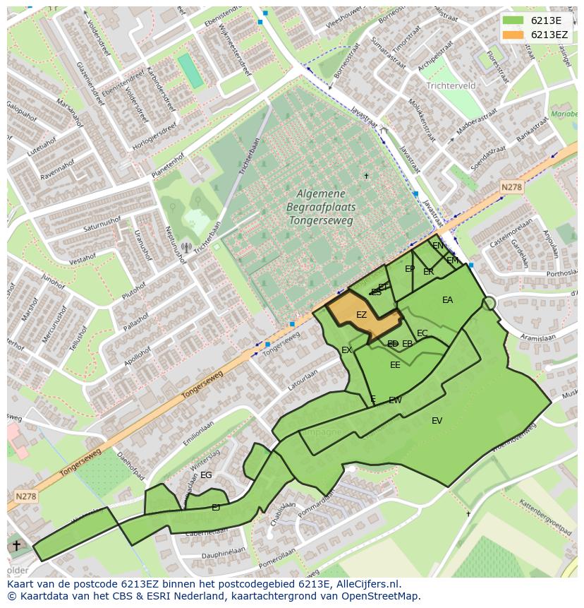 Afbeelding van het postcodegebied 6213 EZ op de kaart.