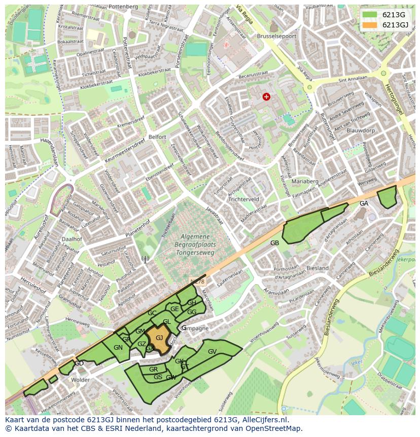 Afbeelding van het postcodegebied 6213 GJ op de kaart.