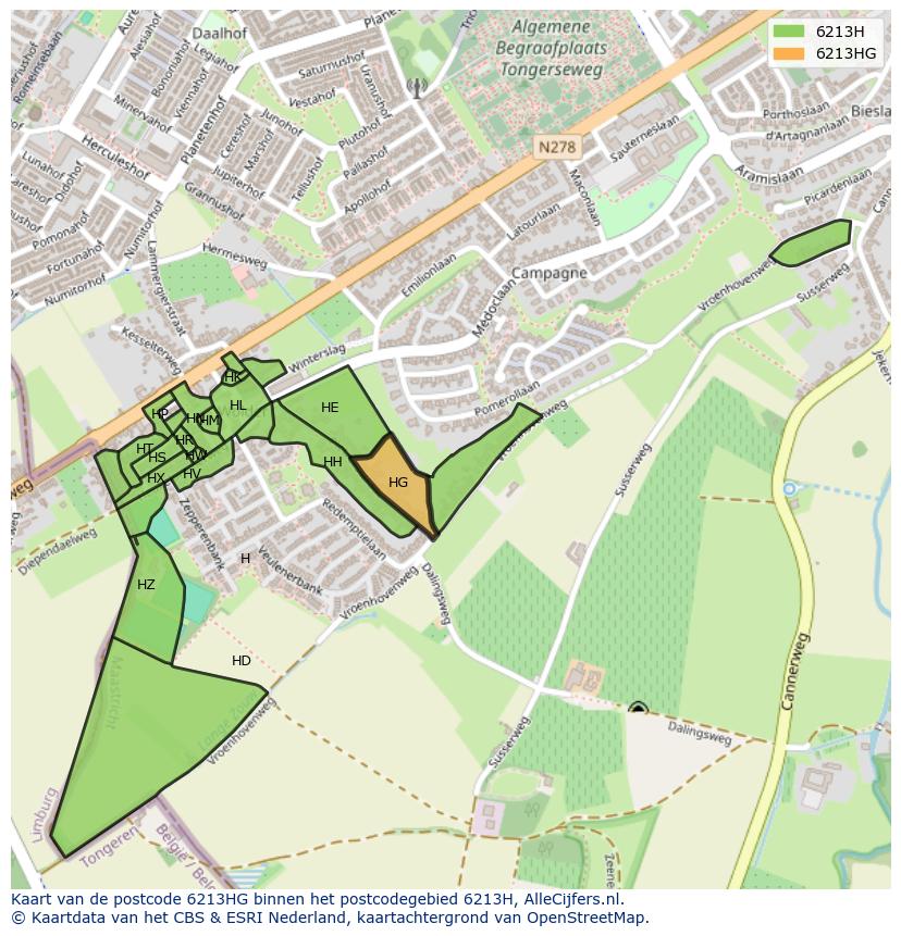 Afbeelding van het postcodegebied 6213 HG op de kaart.