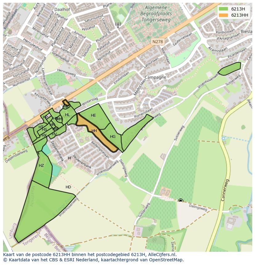 Afbeelding van het postcodegebied 6213 HH op de kaart.