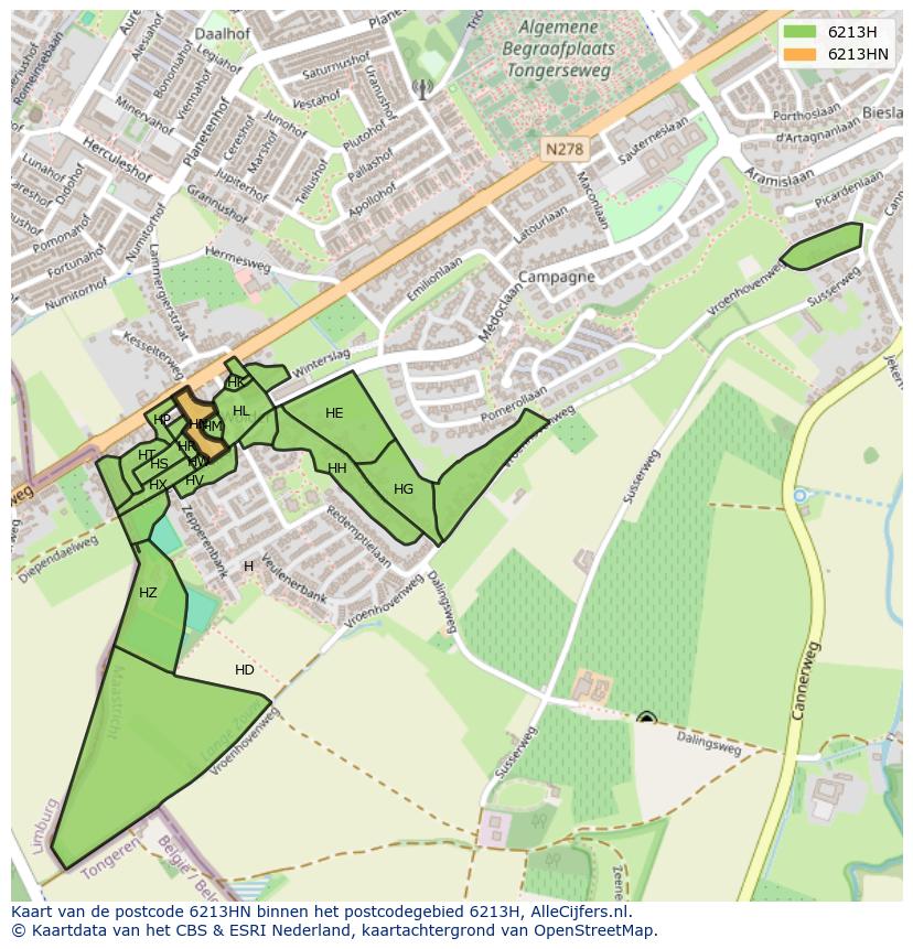 Afbeelding van het postcodegebied 6213 HN op de kaart.