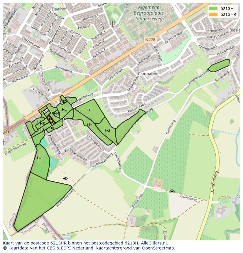 Afbeelding van het postcodegebied 6213 HR op de kaart.